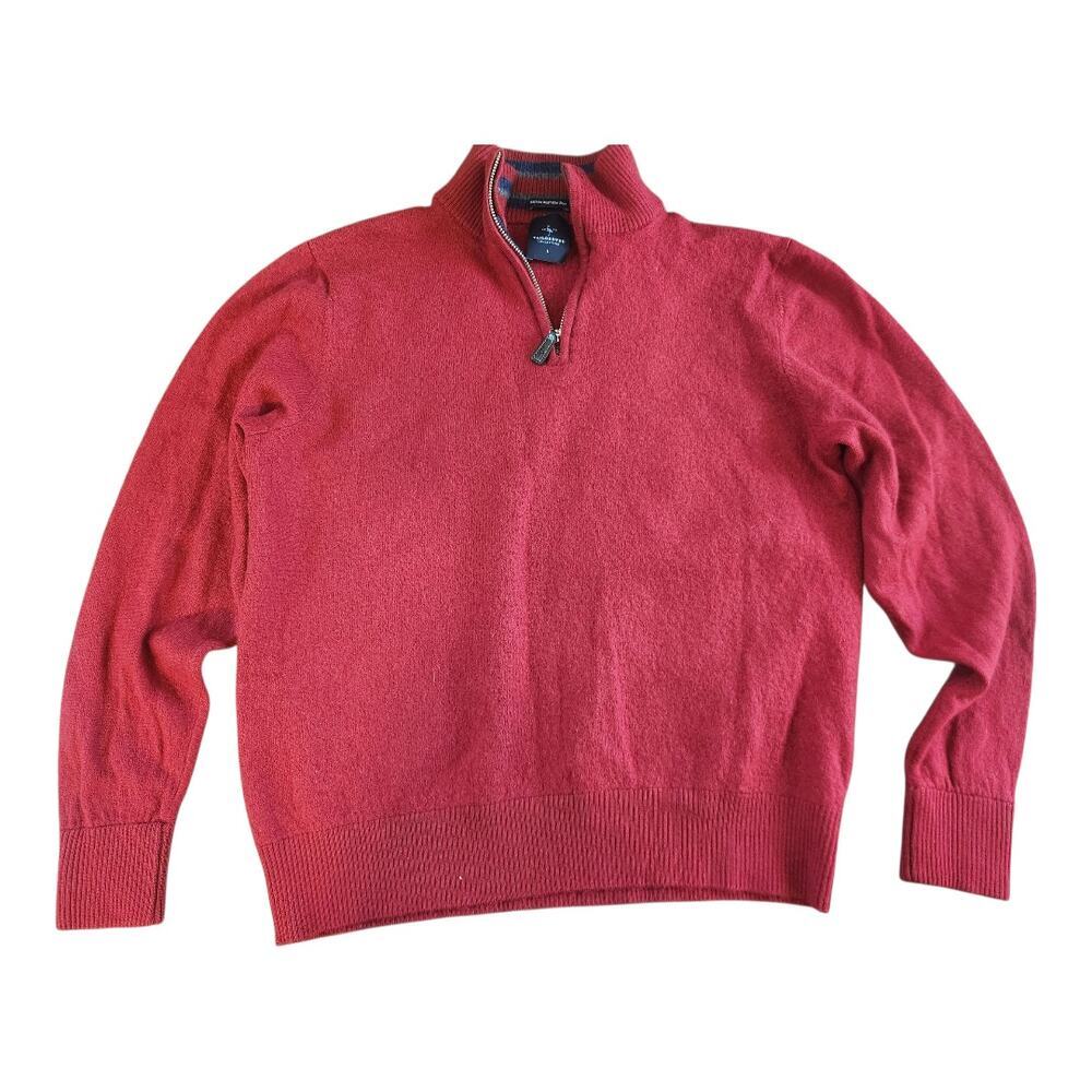 Tailorbyrd Collection red mens wool 1/4 zip pull over sweater Sz Large